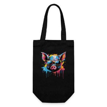 Lustiges Ferkel mit Sonnenbrille - Geschenkbeutel für Flaschen - Schwarz - Vorne