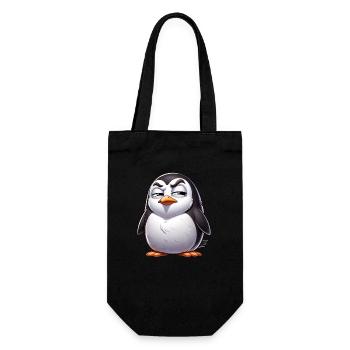Skeptical Naughty Penguin Cartoon - Gift Bag for Bottles - black - Front