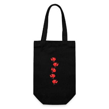 rote Blumen - Geschenkbeutel für Flaschen - Schwarz - Vorne