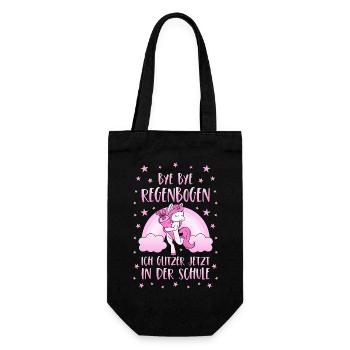 Einhorn Bye Bye Regenbogen Schule Glitzer rosa - Geschenkbeutel für Flaschen - Schwarz - Vorne