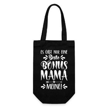 Es gibt nur eine beste Bonus Mama - Meine! - Geschenkbeutel für Flaschen - Schwarz - Vorne