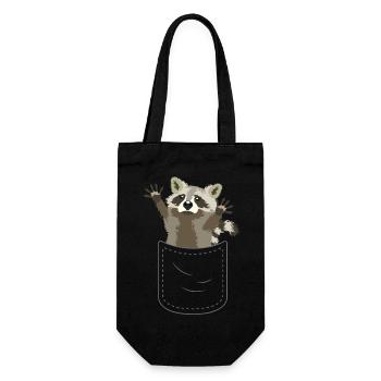 cute raccoon breast pocket bag bag - Gift Bag for Bottles - black - Front