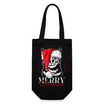 Santa KATZE Merry Christmas lustige Katze Wilsigns - Geschenkbeutel für Flaschen - Schwarz - Vorne