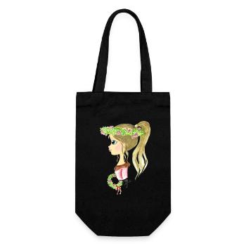 Blumenmädchen_2 - Geschenkbeutel für Flaschen - Schwarz - Vorne