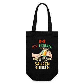 JGA Junggesellenabschied Bier Saufen Lustig Spruch - Geschenkbeutel für Flaschen - Schwarz - Vorne