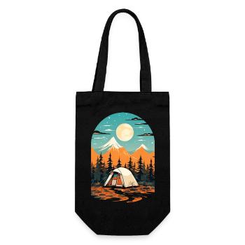 Retro Camping Design - Geschenkbeutel für Flaschen - Schwarz - Vorne