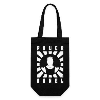 Power Onkel (Poweronkel / Strahlen / White) - Geschenkbeutel für Flaschen - Schwarz - Vorne