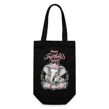 Mother's Love Elephant & Calf Floral Wreath - Geschenkbeutel für Flaschen - Schwarz - Vorne