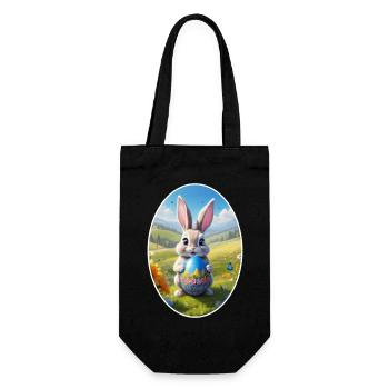 Osterhase mit Ei, Oval - Geschenkbeutel für Flaschen - Schwarz - Vorne