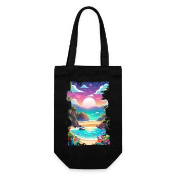 Strandurlaub Sonne Meer - Geschenkbeutel für Flaschen - Schwarz - Vorne