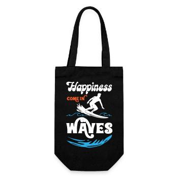 Happiness Comes In Waves Surfing - Geschenkbeutel für Flaschen - Schwarz - Vorne