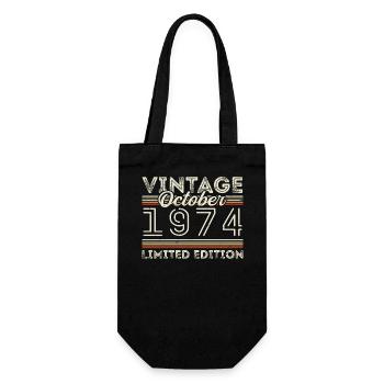 Oktober 1974 Geburtstag October 1974 Birthday Gift - Gift Bag for Bottles - black - Front