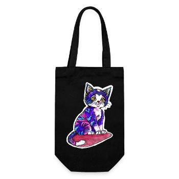 Kleine Katze im lila Pelz - Geschenkbeutel für Flaschen - Schwarz - Vorne