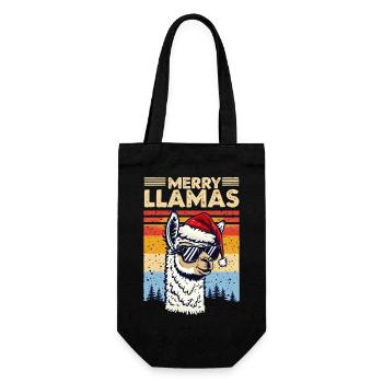 Cooler Lama mit Sonnenbrille und Weihnachtsmütze - Geschenkbeutel für Flaschen - Schwarz - Vorne