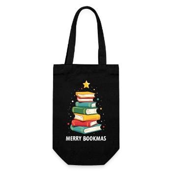 Merry Bookmas - Holiday Cheer for Book Lovers - Gift Bag for Bottles - black - Front