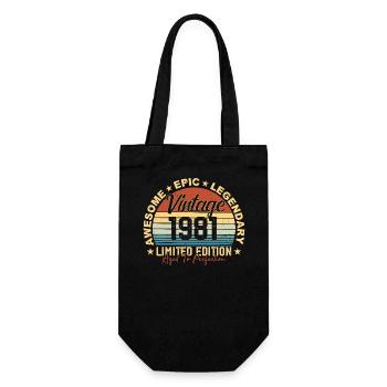 Retro 1981 Jahrgang Geburtstag 1981 Geschenk 1981 - Geschenkbeutel für Flaschen - Schwarz - Vorne