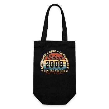 Retro 2008 Jahrgang Geburtstag 2008 Geschenk 2008 - Geschenkbeutel für Flaschen - Schwarz - Vorne