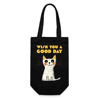 Wish you a good day, Cat - Gift Bag for Bottles - black - Front