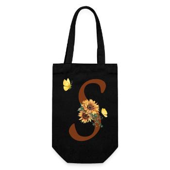 Letter s sunflower butterfly - Gift Bag for Bottles - black - Front