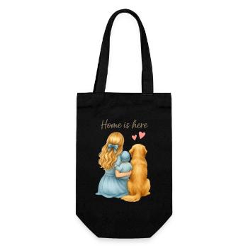 Home is Here – Family with Dog - Gift Bag for Bottles - black - Front