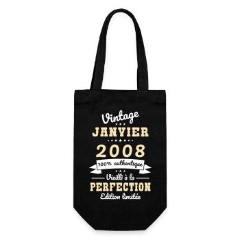 18. Geburtstag – Jahrgang – Januar 2008 - Geschenkbeutel für Flaschen - Schwarz - Vorne