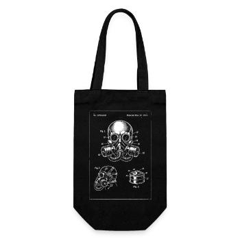 Illustration des Gasmasken-Bauplans - Geschenkbeutel für Flaschen - Schwarz - Vorne