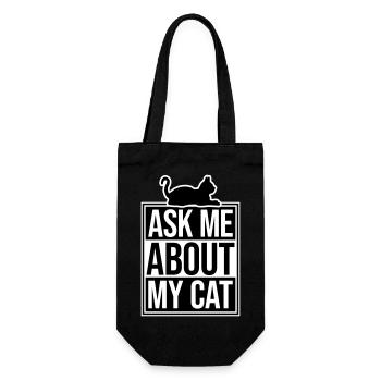 Ask Me About My Cat Katze Haustier Liebe Tierliebe - Geschenkbeutel für Flaschen - Schwarz - Vorne
