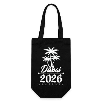 Dubai 2026 Palmen Emblem - Geschenkbeutel für Flaschen - Schwarz - Vorne
