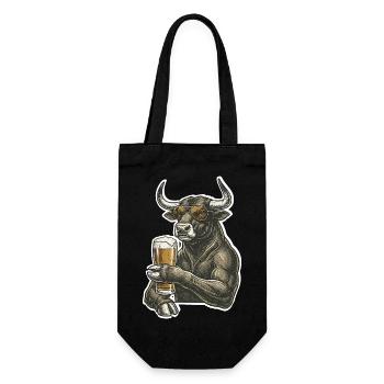 Cooler Stier Mit Bier - Geschenkbeutel für Flaschen - Schwarz - Vorne