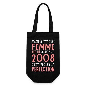 Anniversaire 18 ans - Née en Octobre 2008 - Sac à bouteille - noir - Devant