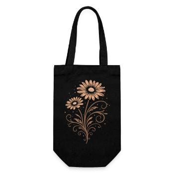 Margeriten – Florales Sommer Naturmotiv - Geschenkbeutel für Flaschen - Schwarz - Vorne