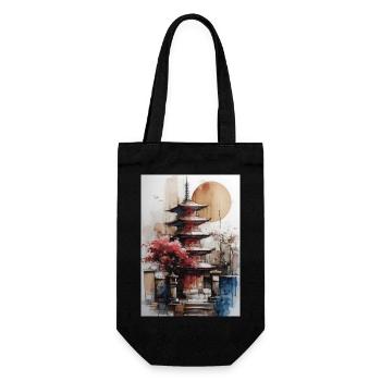 Zen Sun Watercolor Pagoda - Gift Bag for Bottles - black - Front