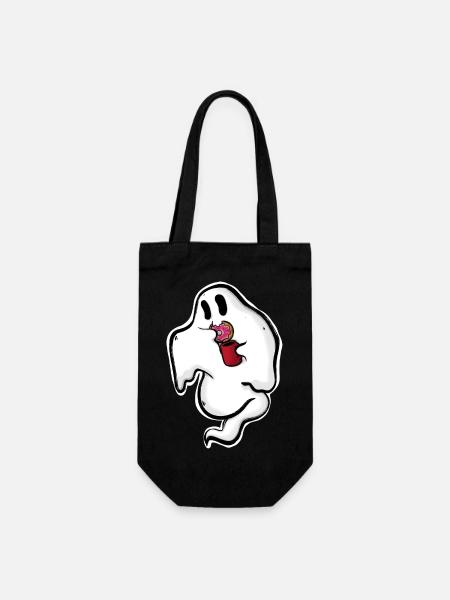 Fantôme avec un donut et une tasse - Sac à bouteille - noir