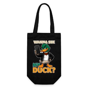Wanna See My Duck? Funny Mallard Pun - Gift Bag for Bottles - black - Front
