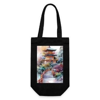 Pagode im Garten in Aquarell - Geschenkbeutel für Flaschen - Schwarz - Vorne