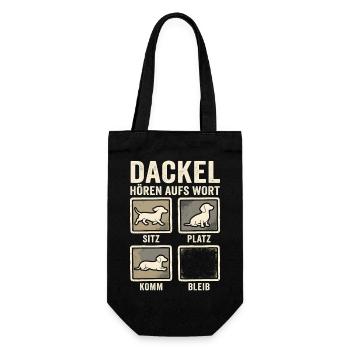 Dackel Hört Aufs Wort Sitz Platz Komm Bleib Hund - Geschenkbeutel für Flaschen - Schwarz - Vorne