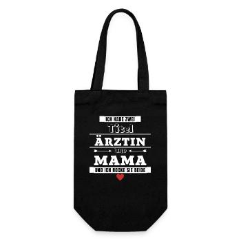 Ich habe zwei Titel Ärztin und Mama - Geschenkbeutel für Flaschen - Schwarz - Vorne