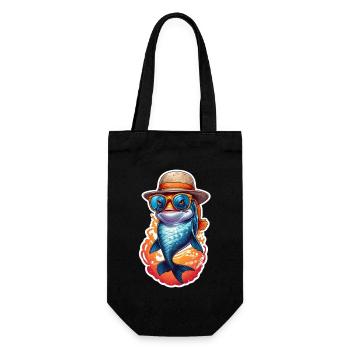 Drôle de poisson carpe koï avec lunettes de soleil et chapeau - Sac à bouteille - noir - Devant