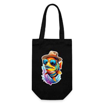 Drôle de poisson carpe koï avec lunettes de soleil et chapeau - Sac à bouteille - noir - Devant