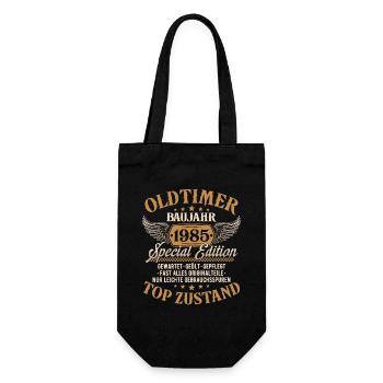 Oldtimer Baujahr 1985 Jahrgang Geburtstag Geschenk - Geschenkbeutel für Flaschen - Schwarz - Vorne