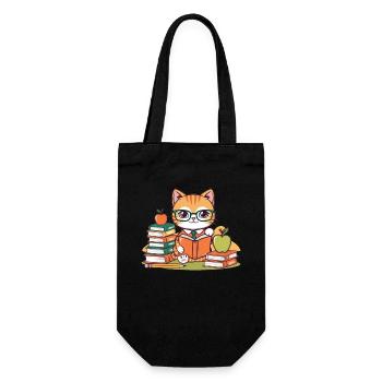 Zurück in die Schule: Fleißiger Katzen-Cartoon - Geschenkbeutel für Flaschen - Schwarz - Vorne