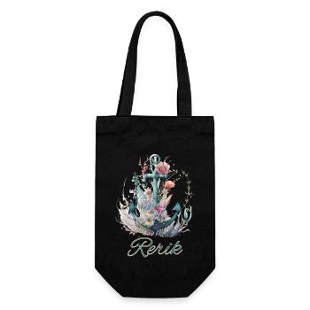 Rerik-Anker mit Blumen - Geschenkbeutel für Flaschen - Schwarz - Vorne