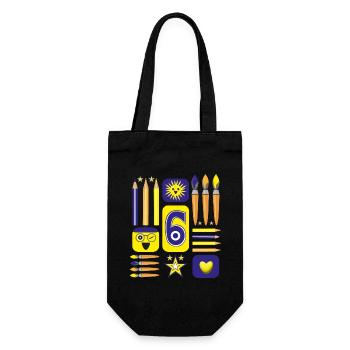 6 / Blaue sechs mit Herz zum Kindergeburtstag. - Geschenkbeutel für Flaschen - Schwarz - Vorne