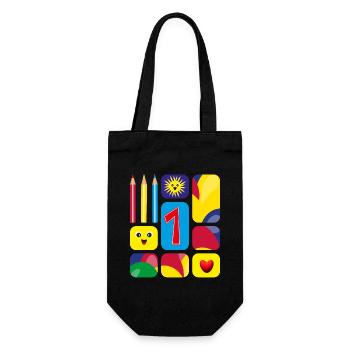 Bunte eins zum Geburtstag oder zur Grundschulzeit. - Geschenkbeutel für Flaschen - Schwarz - Vorne