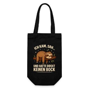 Faultier Ich kam sah und hatte direkt keinen Bock - Geschenkbeutel für Flaschen - Schwarz - Vorne