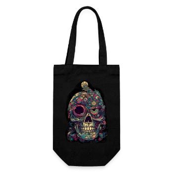 Surrealistischer, psychedelischer Totenkopf - Geschenkbeutel für Flaschen - Schwarz - Vorne
