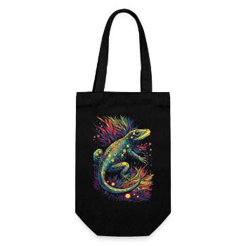 Coole trippy Eidechse/Echse mit bunten Pflanzen - Geschenkbeutel für Flaschen - Schwarz - Vorne