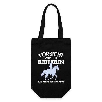 Vorsicht vor der Reiterin, das Pferd ist harmlos - Geschenkbeutel für Flaschen - Schwarz - Vorne