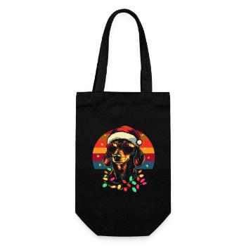 Dackel mit Weihnachtsmütze und Sonnenbrille - Geschenkbeutel für Flaschen - Schwarz - Vorne