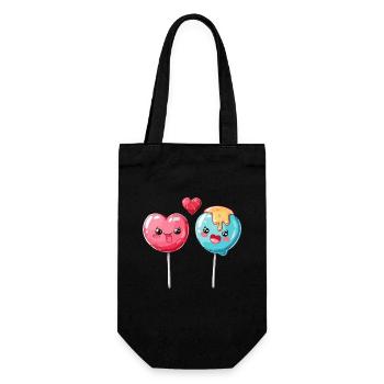 Lollipop Paar Liebe Herz Valentinstag - Geschenkbeutel für Flaschen - Schwarz - Vorne